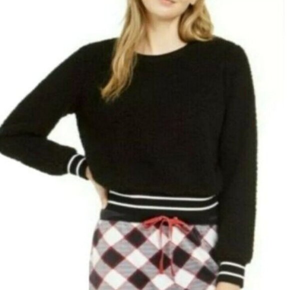 NEW Jenni Intimates Black Faux Sherpa Cropped Pajama Top Small Cozy Lounge - Picture 3 of 9